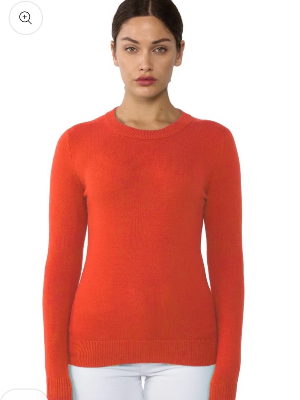 Jennie Liu 100% cashmere Crewneck Sweater in a vibrant Orange long sleeve.